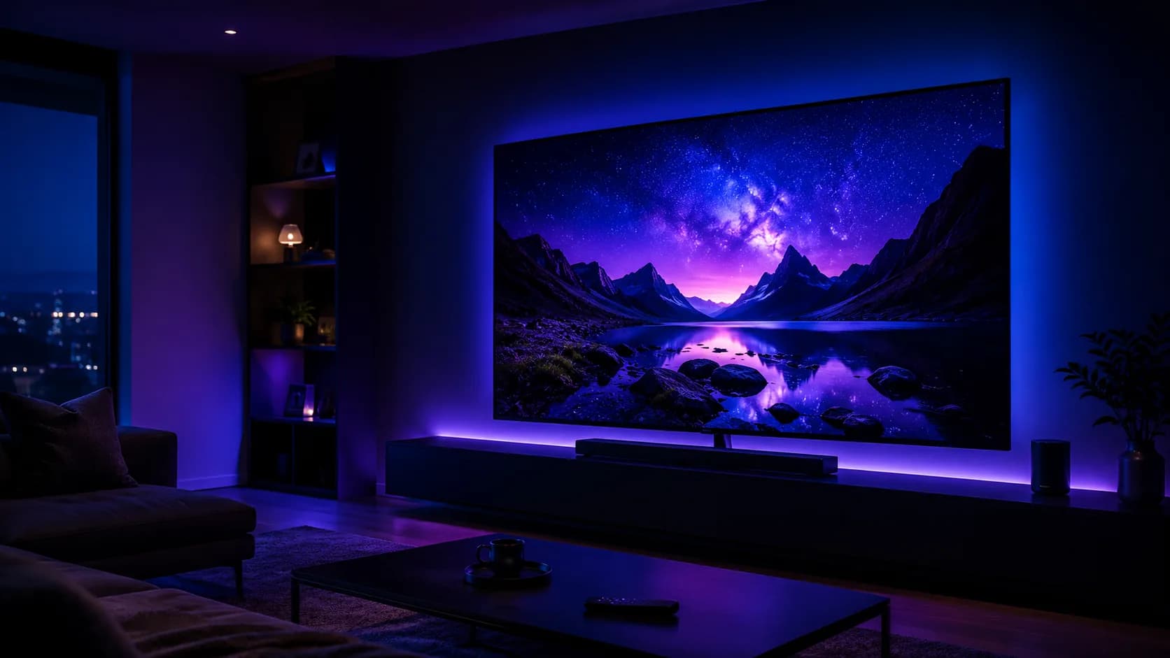 TV 4K dans un salon home cinéma moderne